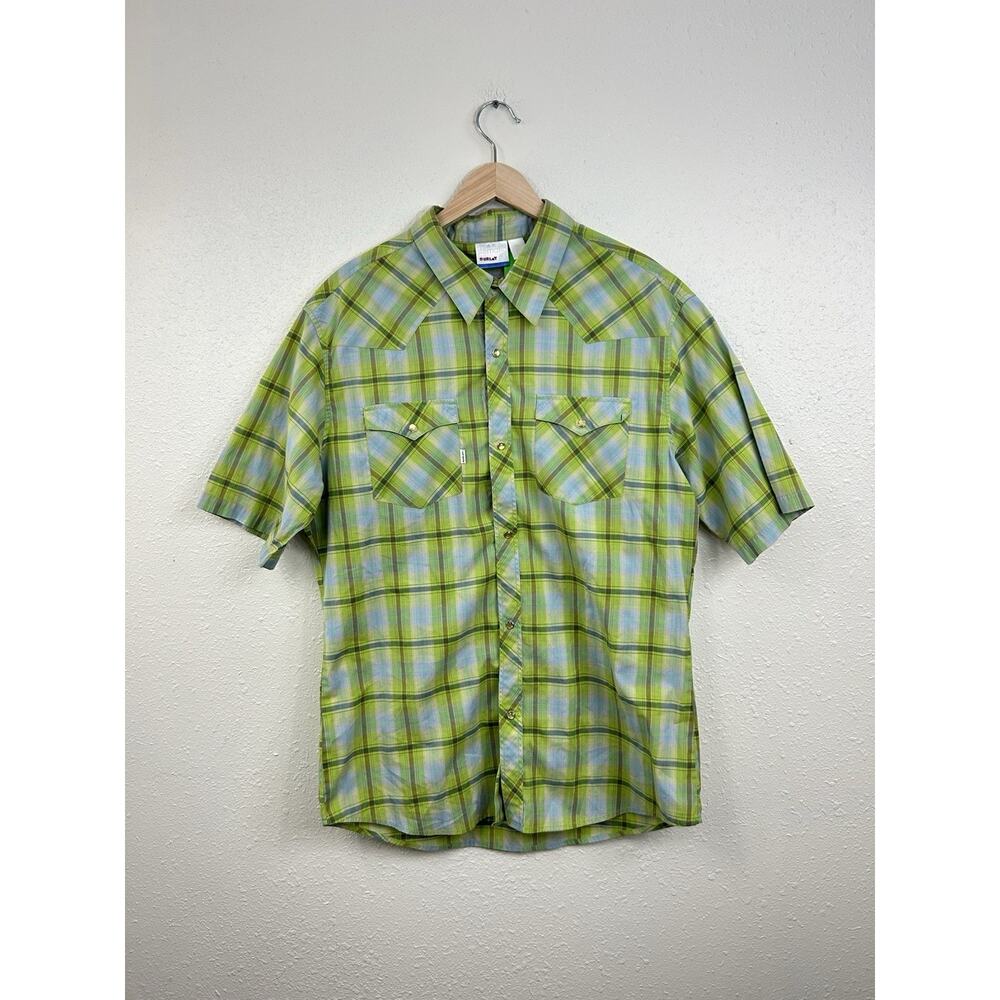 Pearl Snap Western Shirt Mens XL Green Plaid Hurley Retro Surfer Y2K S/S